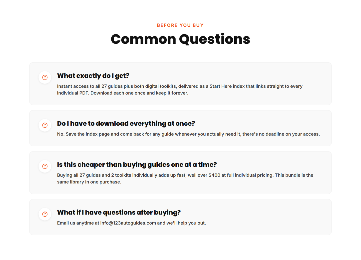 Common questions about the Complete Car Owner Library