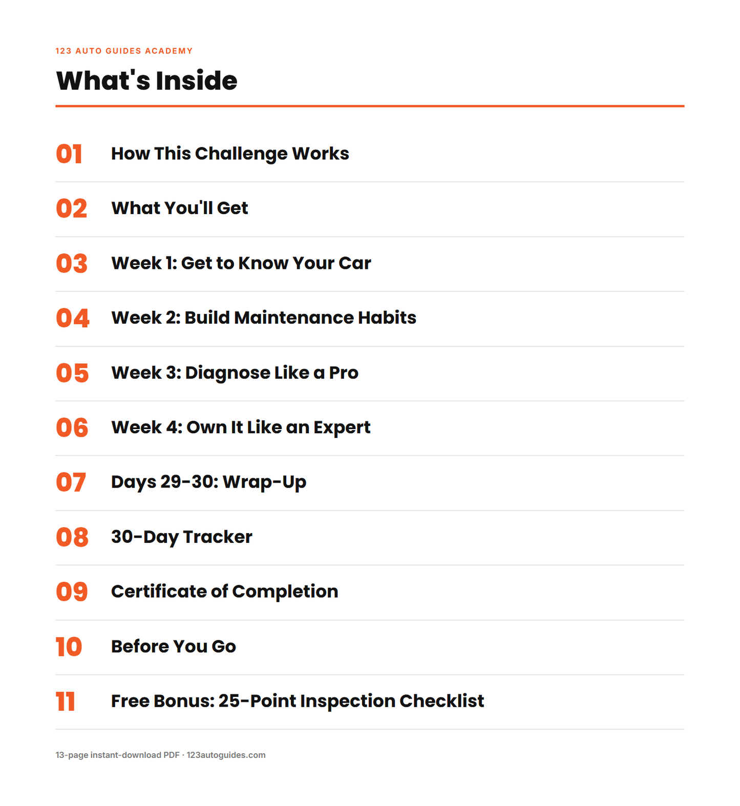 What's inside the 30-Day Car Owner Challenge