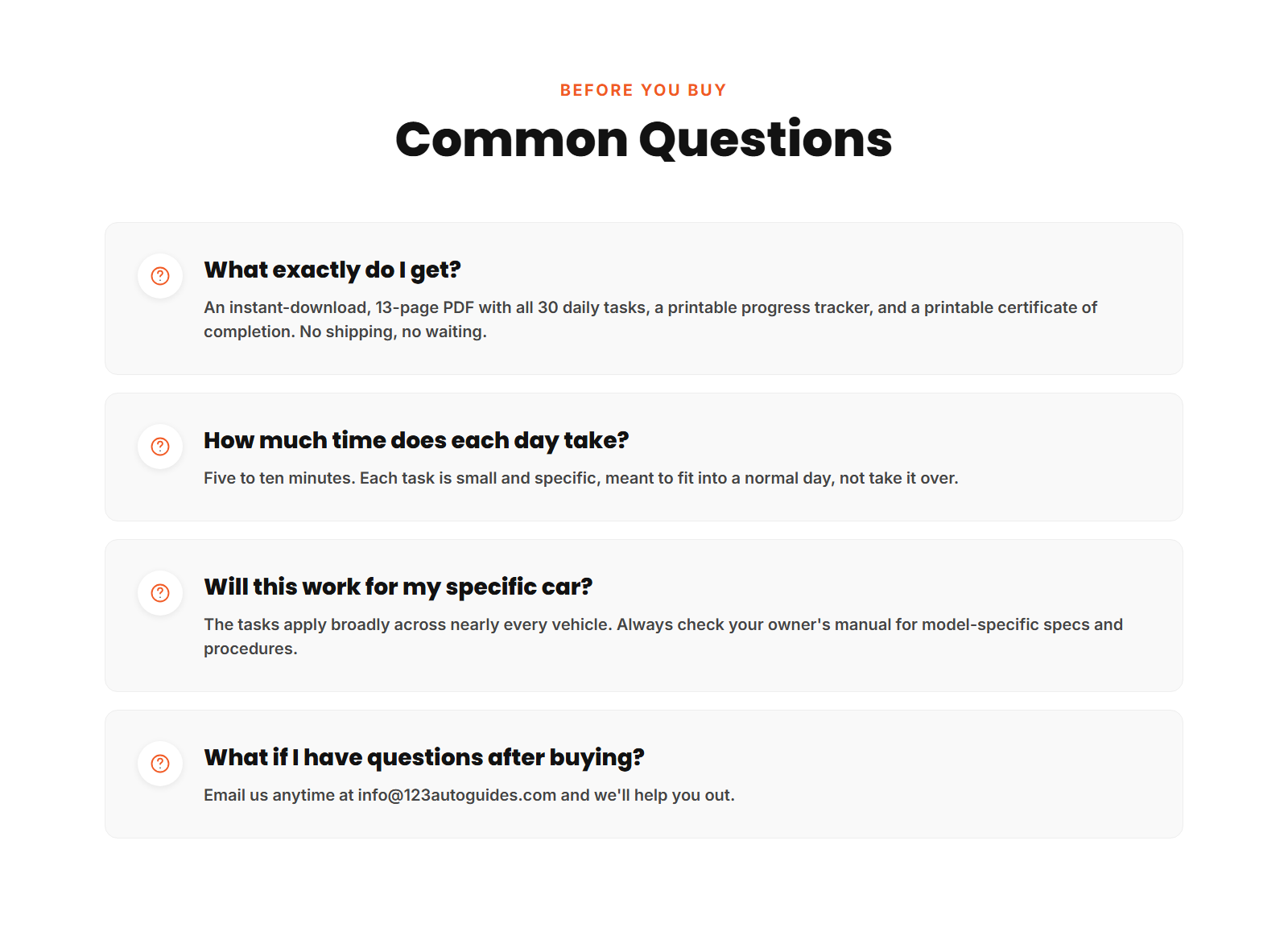 Common questions about the 30-Day Car Owner Challenge