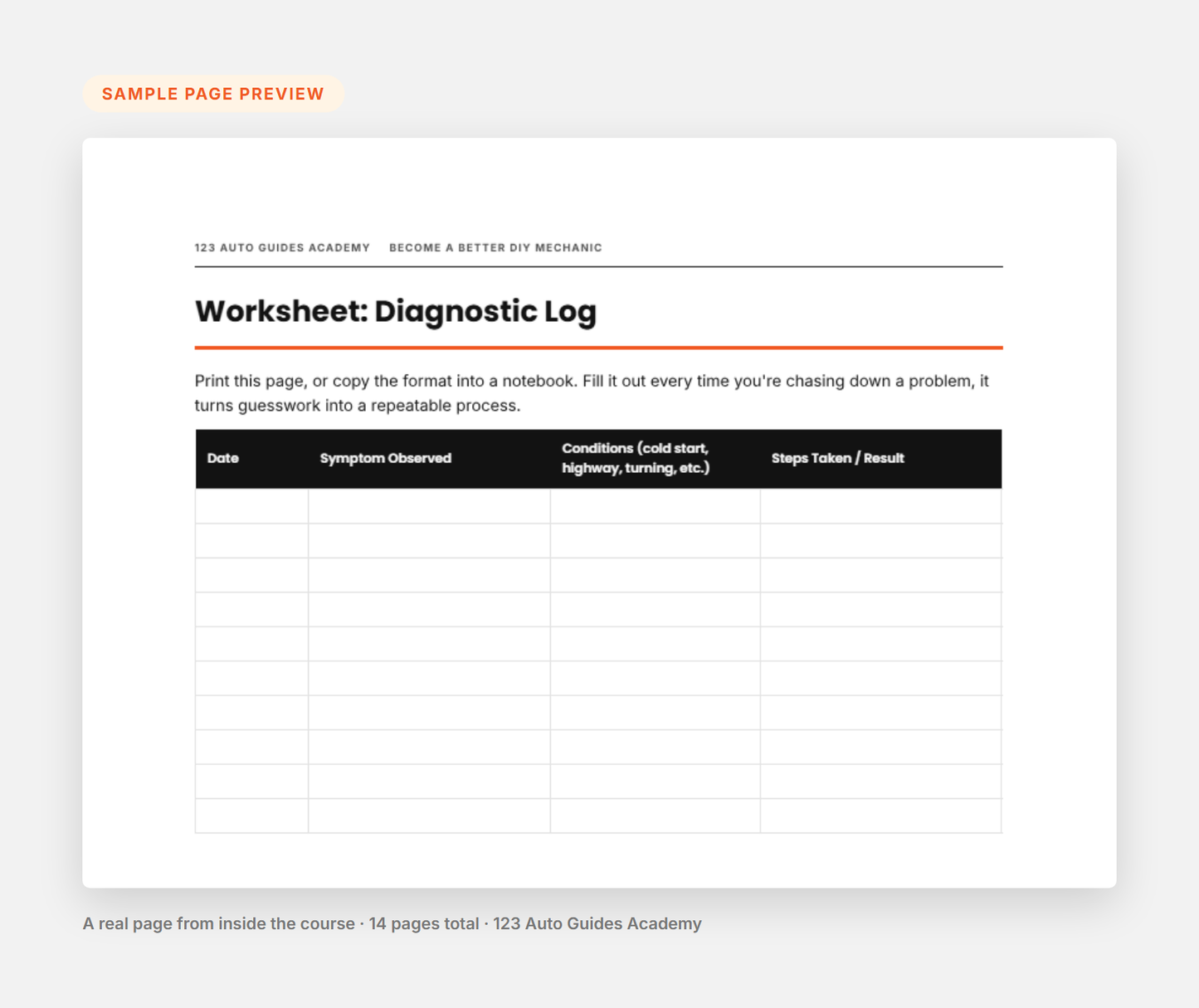 Sample page preview from Become a Better DIY Mechanic