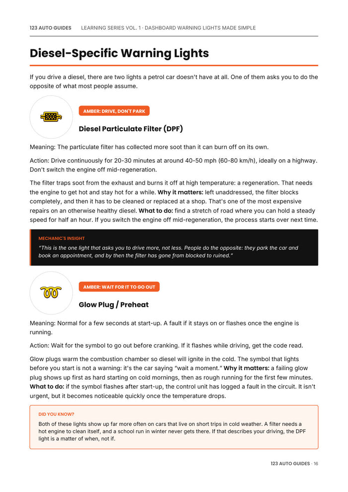 Vol. 1, Dashboard Warning Lights, page 17
