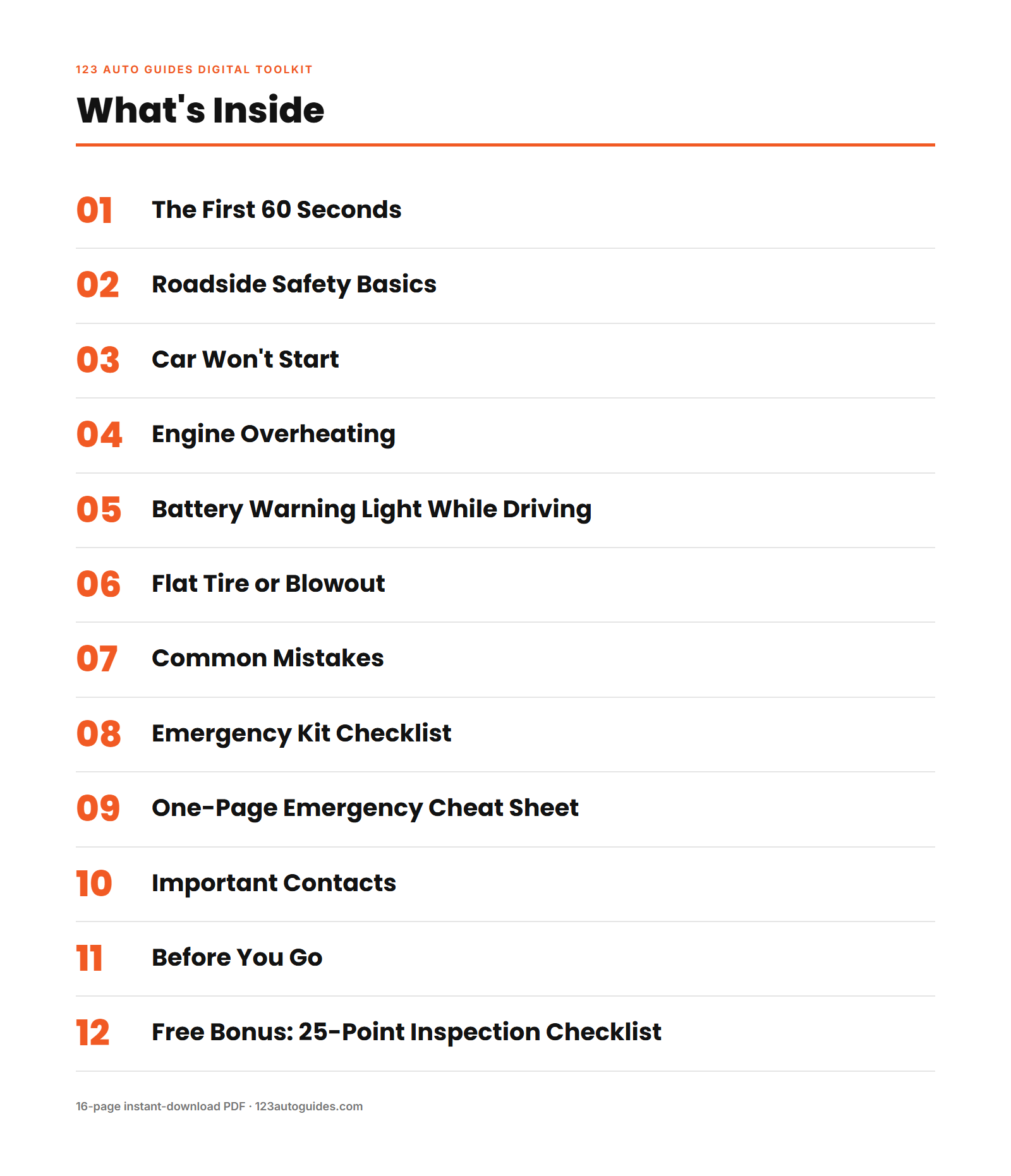 What's inside the Emergency Breakdown Guide