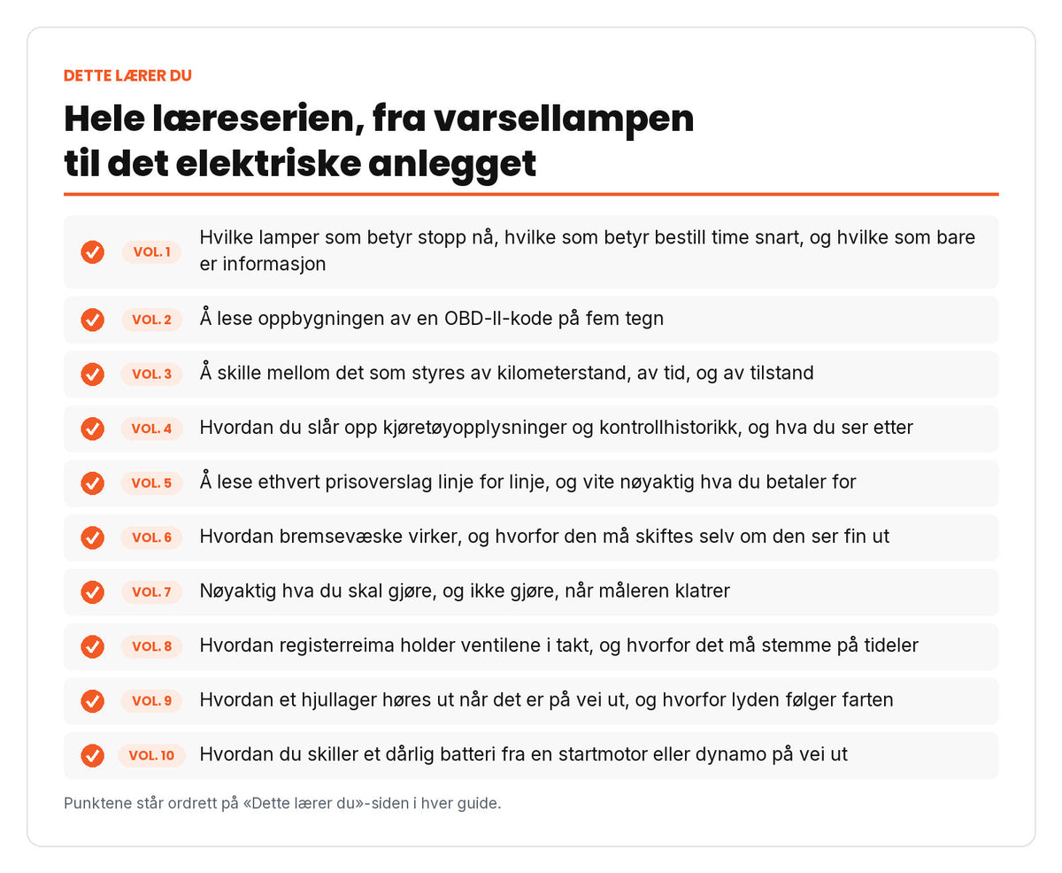 Dette lærer du i Komplett pakke: læringspunkter hentet ordrett fra guidene, merket med hvilken guide de kommer fra.