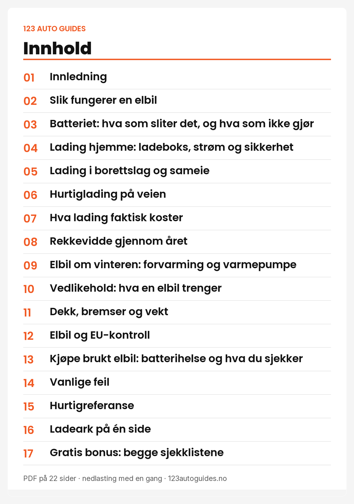 Innhold: 17 kapitler om elbil i Norge