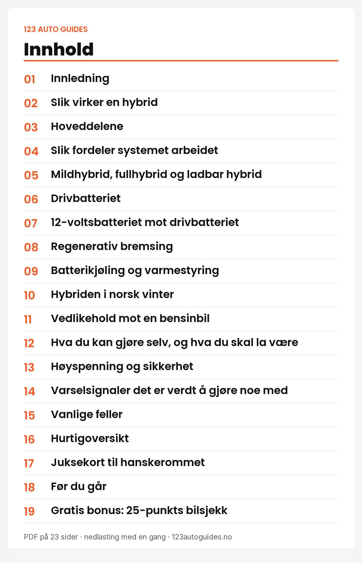 Innhold: 19 kapitler om hybridbil