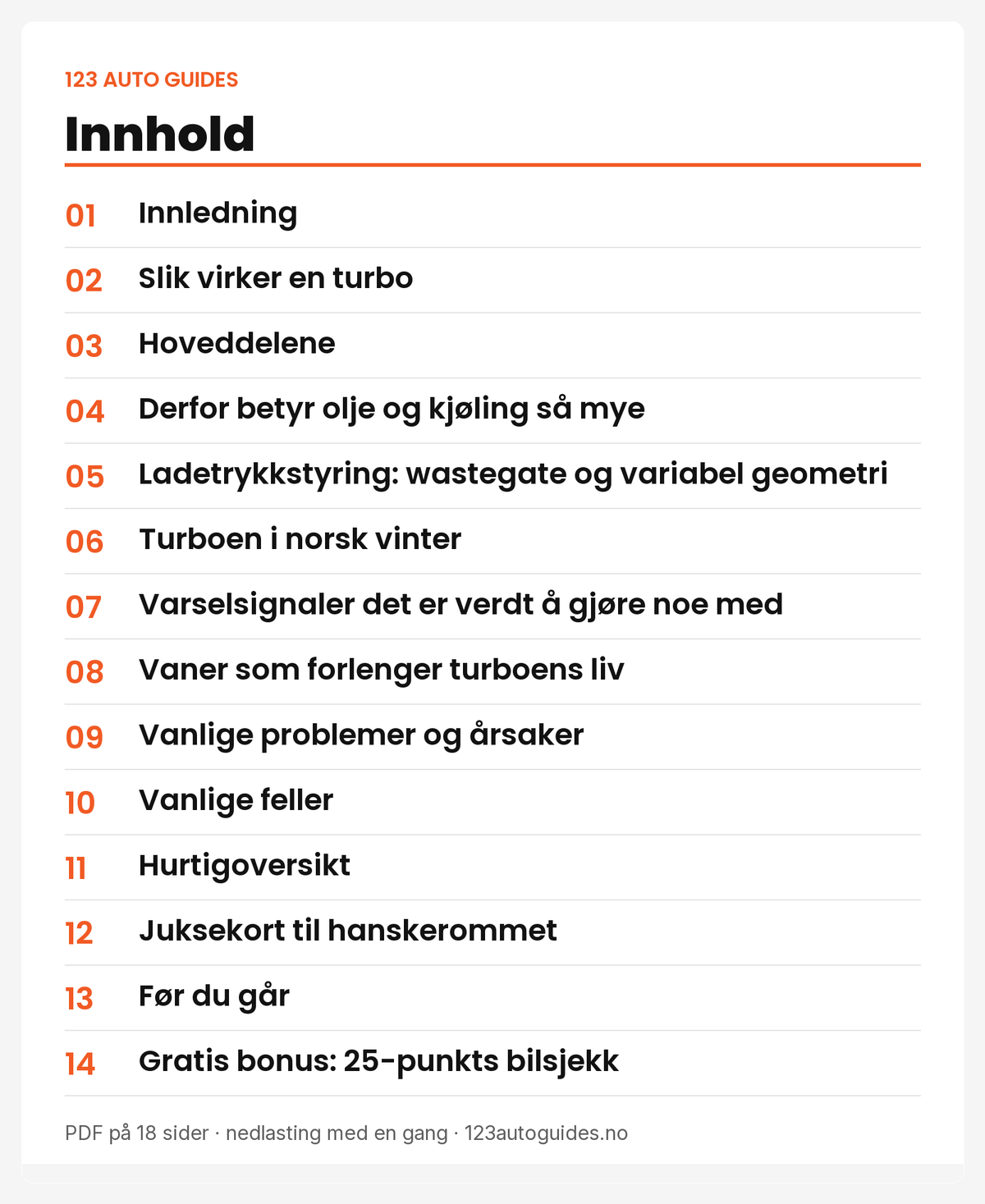 Innhold: 14 kapitler om turbo
