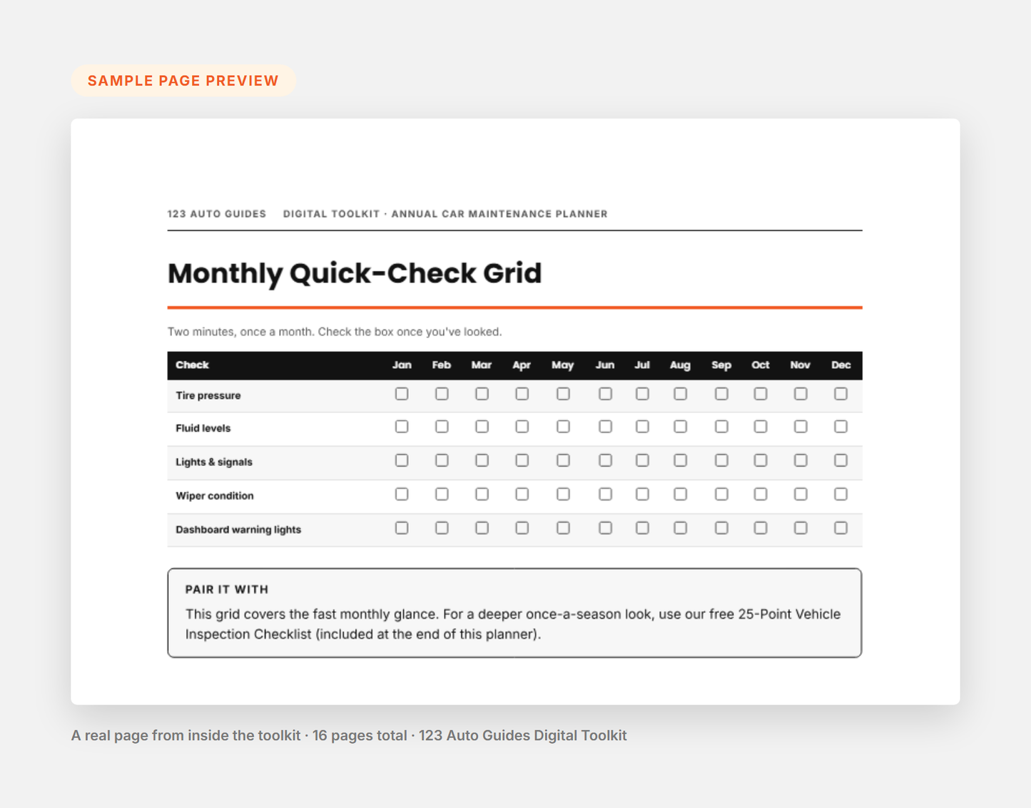 Annual Car Maintenance Planner sample page preview
