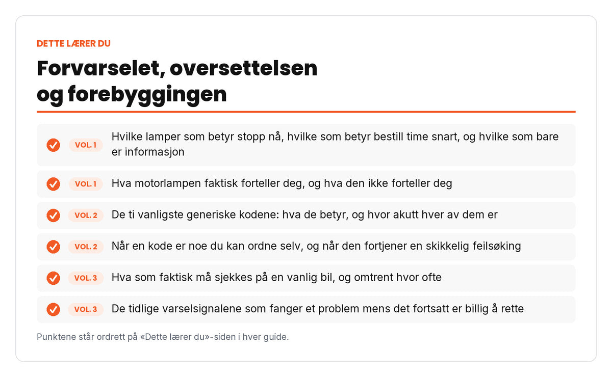 Dette lærer du i Startpakken: læringspunkter hentet ordrett fra guidene, merket med hvilken guide de kommer fra.